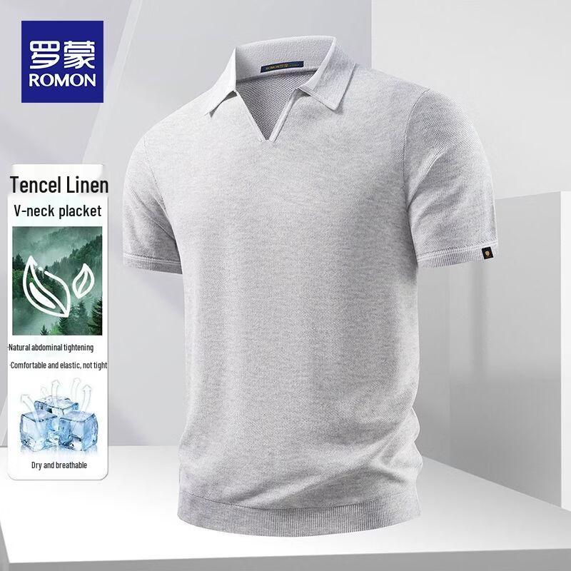 ROMON Men s Linen Blend Knitted Polo Shirt M