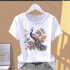 (Asian Size) 90s Flower Style Print O-neck Short Sleeve T-shirts Fashion Female Casual Women's Top T Clothing Graphic Tee