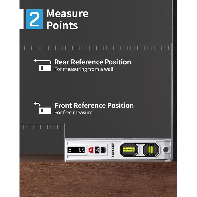 3-In-1 Spirit Level with 65ft Laser Distance Measure & 32ft Leveling Line, Firecore 9 Inch Torpedo Level Magnetic with Light, Rechargeable Small