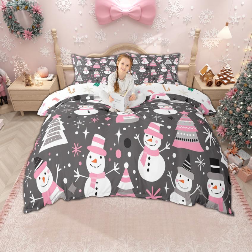 Homewish Kids Happy New Year Duvet Cover Set For Boys Girls Cute Snowman Santa Claus Bedding Kawaii Xmas Tree Gnome Bed Set