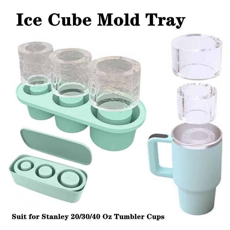 

3-Grid Ice Cube Tray For Stanley 30/40 Oz Tumbler Cups Reusable Cylinder Silicone Ice Cube Molds With Lid For Drink Juice Coffee зелений