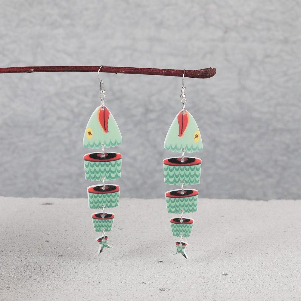5Pairs Acrylic Wood Fish Drop Earrings Hook Piercing Beach Drop Earrings Salmon Fish Earrings  Women
