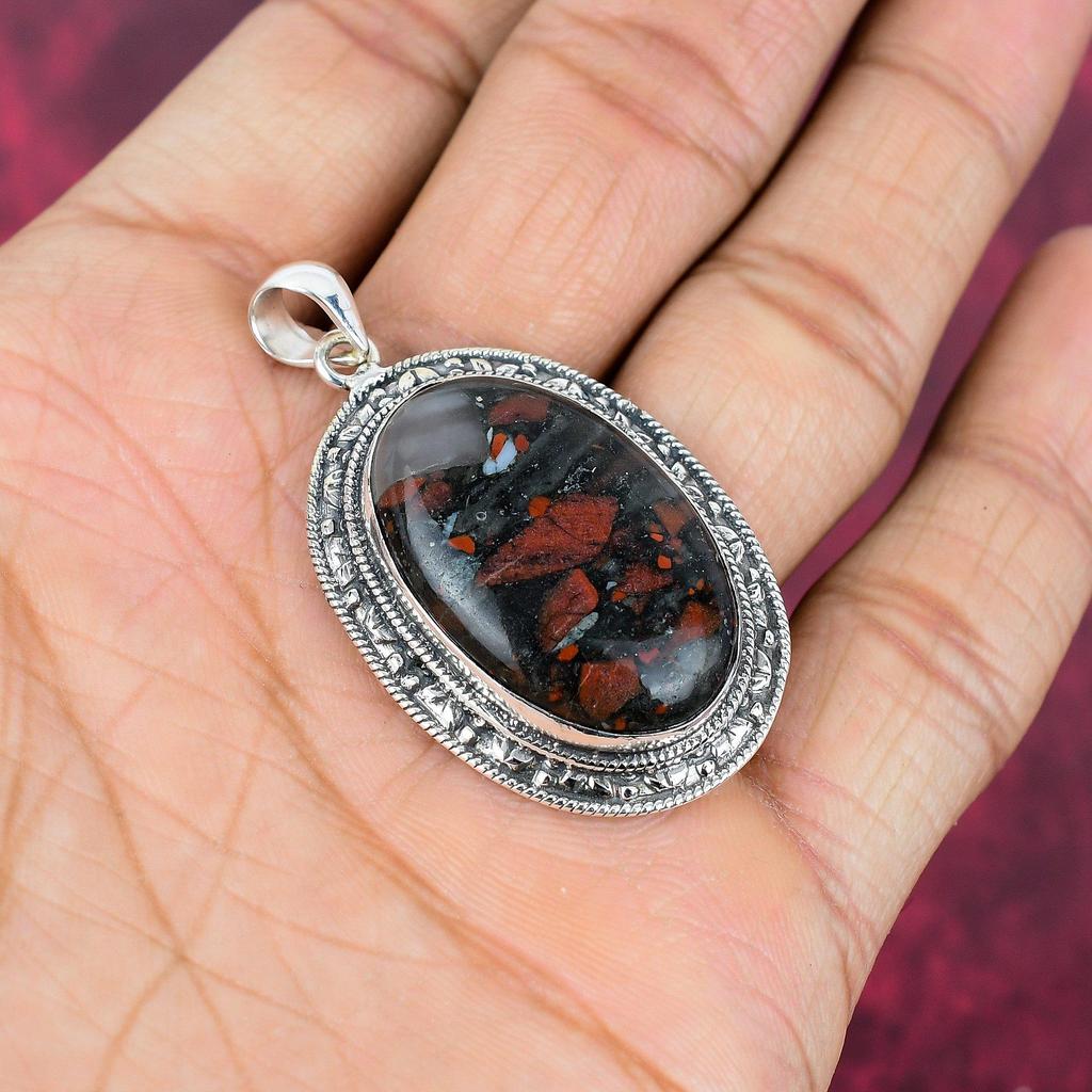 Bloodstone 925 Solid Sterling Silver Pendant Handmade Gemstone Jewelry, Gifts For Wife Brand New Pendant