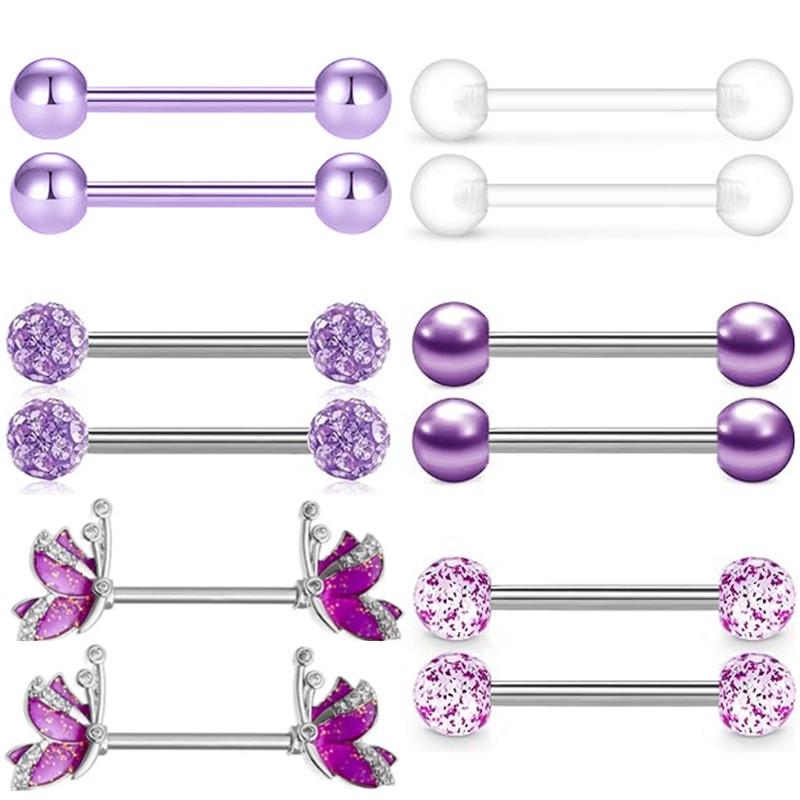 6 Par Kristall Bröstvårta Piercing Smyckeset För Kvinnor Hjärta Cz Bröstvårta Barbells Partihandel Glittrande Bröstvårta Ringar Paket Piercing Pezon Lote