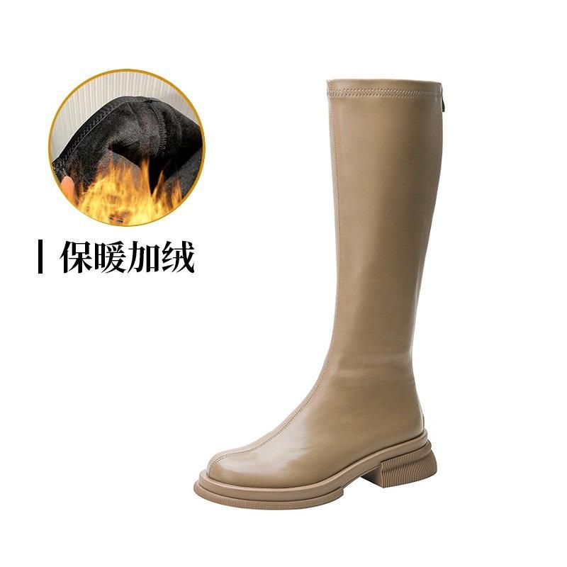 Cowhide version~ Leather thick-soled high knight boots, small but knee boots, fat mm long boots, elastic and thin boots