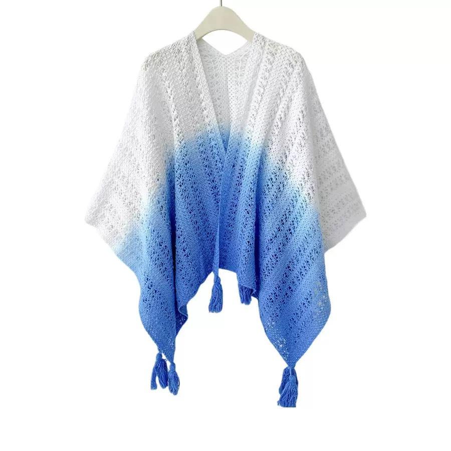 Gradient Tie-Dye Ethnic Shawl Cape - Knitted Women's High-End Travel Outerwear