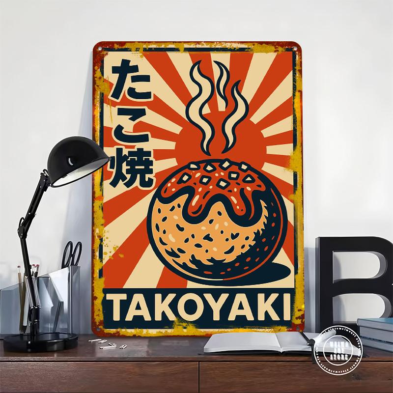Takoyaki Japanese Street Food Printed Poster Customized Wall Art Retro Vintage Metal Tin Signs for Modern Home Decoration Luxury