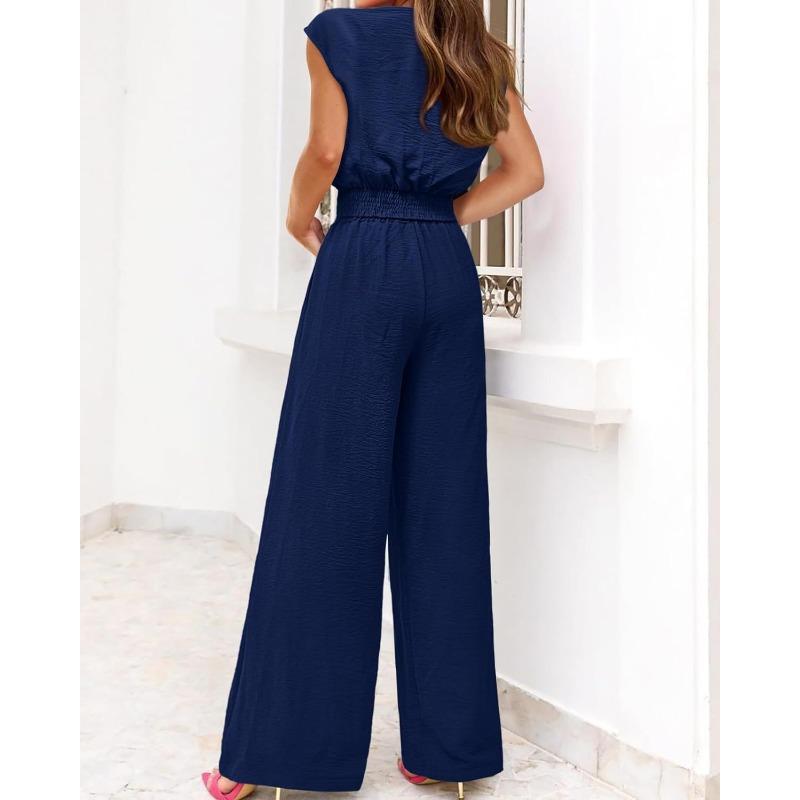 JKASHDK Women's Fashion Casual Summer Spring Solid Color Print Sleeveless V-Neck Trousers Pants Suits
