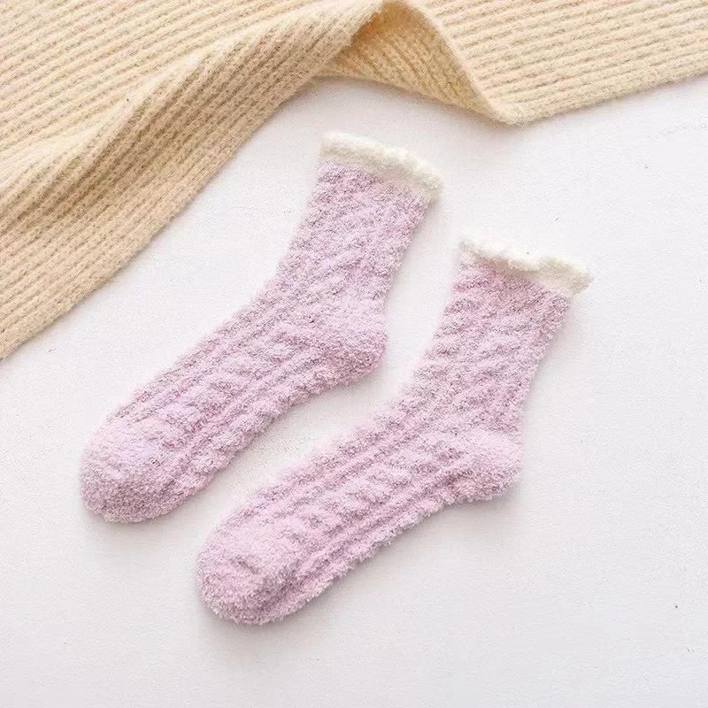 1/3 Pairs Thickened Coral Fleece Socks for Women Medium Sleeve Comfort and Warmth Winter Socks Floor Socks