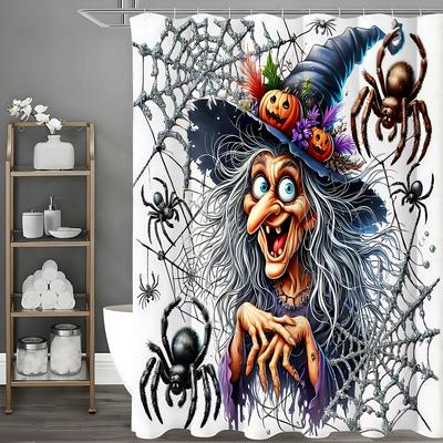 Halloween Böse Hexe Spinnennetz Spinne Duschvorhang, Dekorative Duschvorhänge für Badezimmer, Wasserdichter Duschvorhang mit Haken
