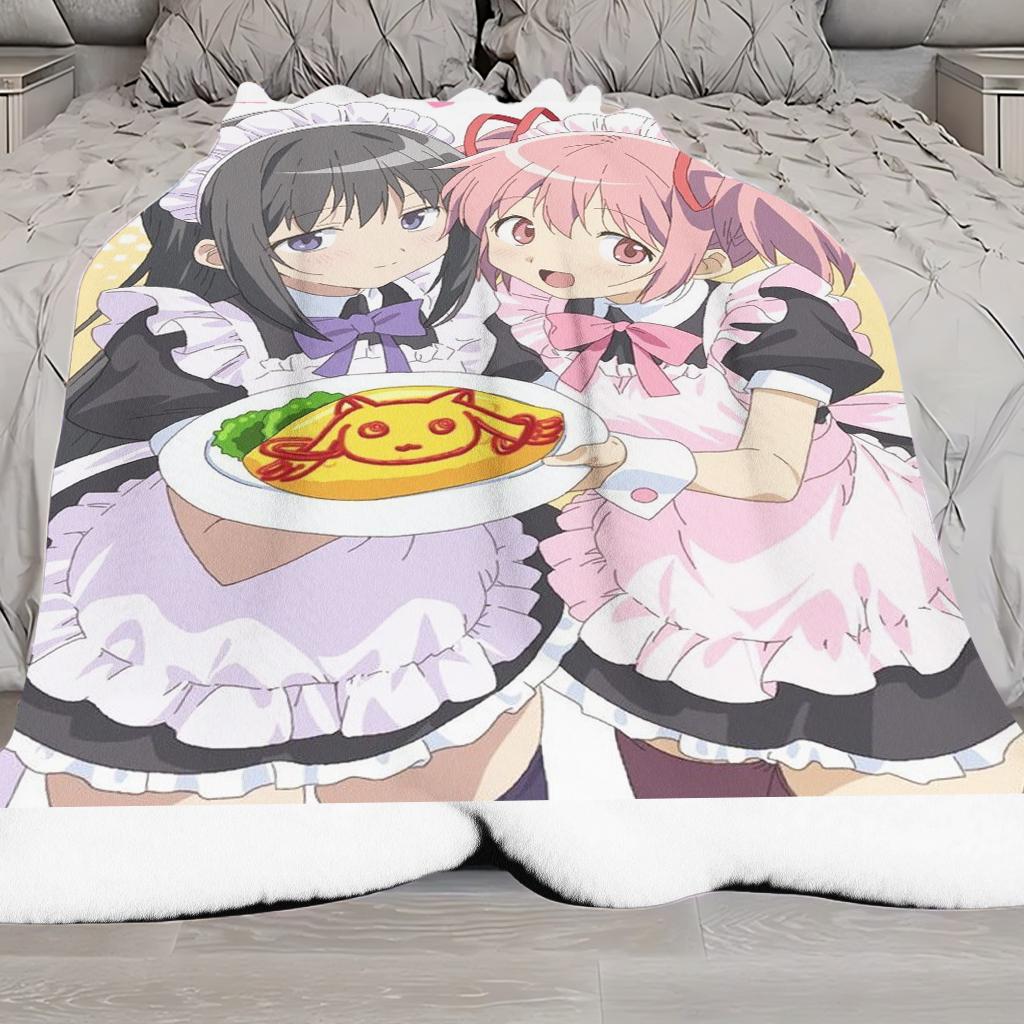 Puella Magi Madoka Magica Maid Flannel Blanket, Anime Madoka Homura Soft Throw Blanket for Sofa Bed