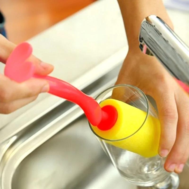 Random Color 1pcs Kitchen Household Sponge Bottle Cup Brush Glass Tube Cleaning Washing Kitchen Handle Cleaner Small Tools