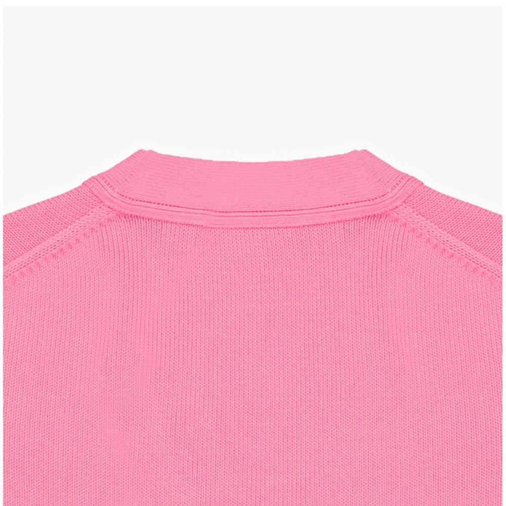 Acne Studio C60104 Cameo Pink  Drm  Face Logo Patch V Neck Public Cardigan