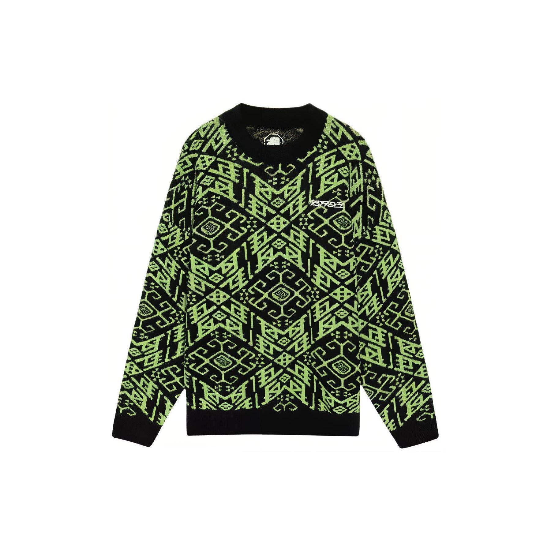 

Li Ning абстрактный узор полный принт повседневный вязаный пуловер свитер длинный рукав унисекс свитер зеленый AMBS011-1