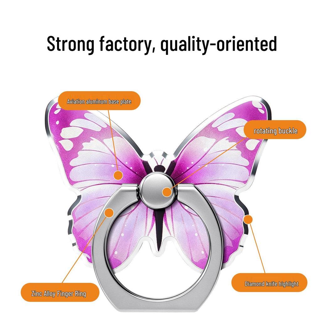 All-Metal Butterfly Ring Holder: Strong Adhesive Universal Phone Stand