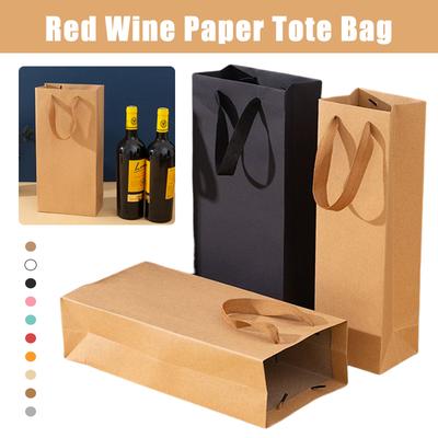 10Pcs Red Wine Packaging Paper Bags Single And Double Wine Thick Reinforced Handbag Festive Beverage Dry Red Decoration Gift Bag