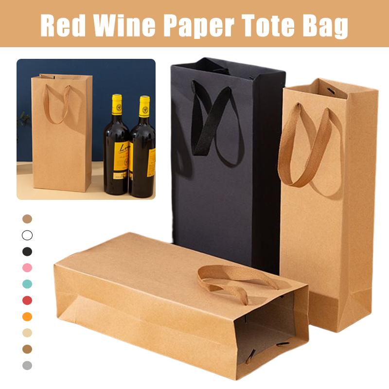 10Pcs Red Wine Packaging Paper Bags Single And Double Wine Thick Reinforced Handbag Festive Beverage Dry Red Decoration Gift Bag