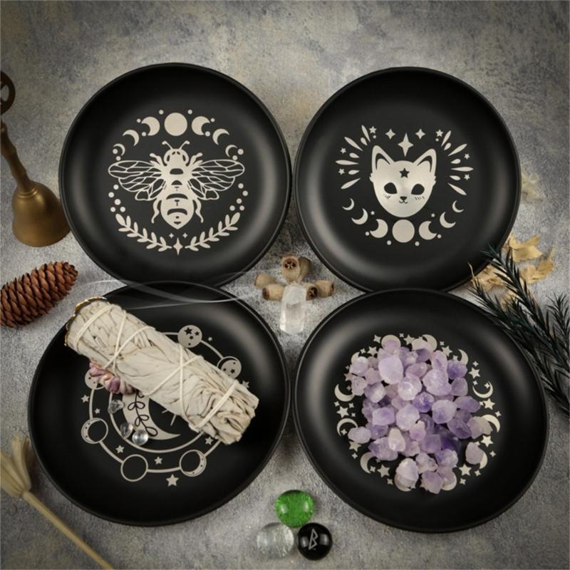 Chic Metal Candlestick with Black Pattern, 14cm Decorative Iron Plate Perfect for Weddings and Parties Home Setting