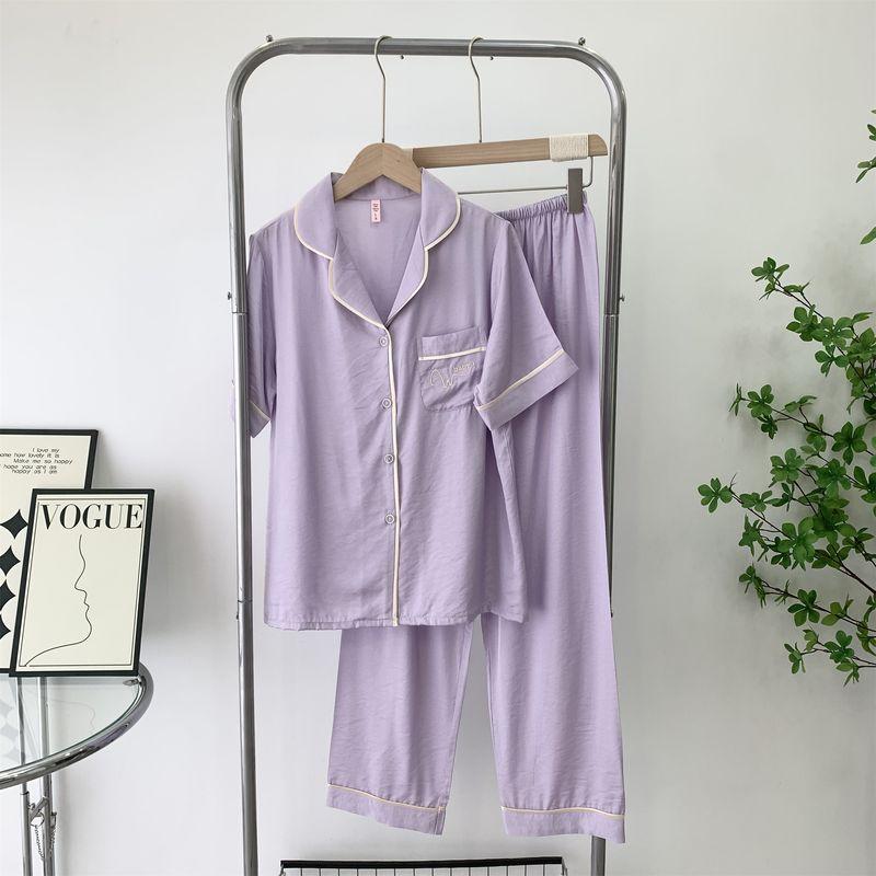 Summer Pajamas Women's Short Sleeve Pants Mercerized Cotton Thin Minimalist Casual Suitable for Daily Wear Homewear Suit New Arrival