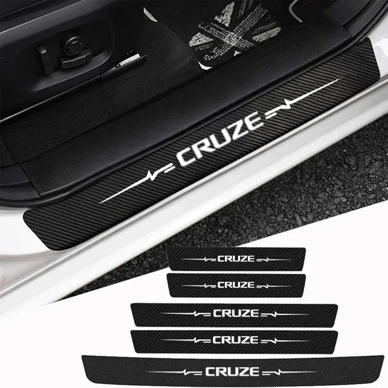 Leather Carbon Fiber Car Door Sill Threshold Protector Stickers for Chevrolet Cruze Badge Rear Trunk Anti Scratch Bumper Strips