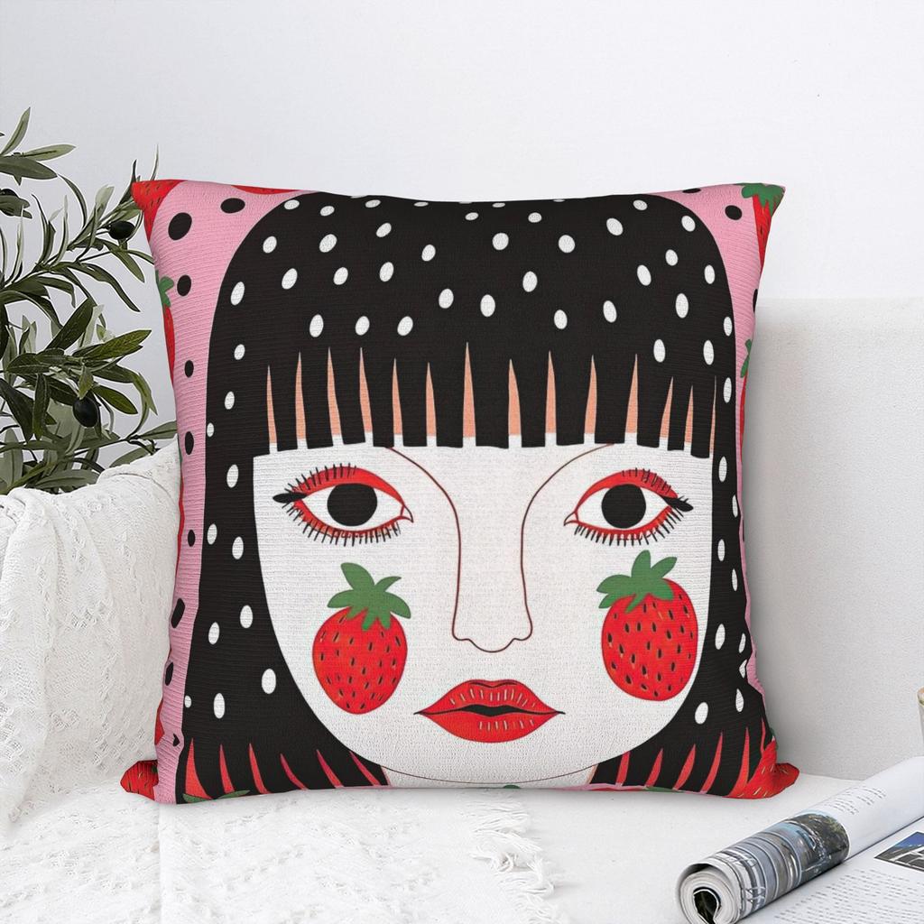 Yayoi K-Kusama Style Strawberry Girl Modern Art Pillowcase Cushion Cover Decorative Throw Pillow Case Cover Bedroom Square