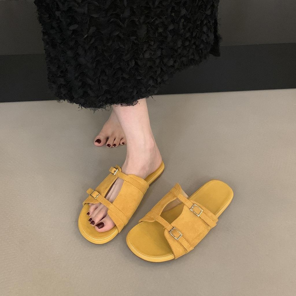 Flat-bottomed silver slippers women's shoes wear 2025 new summer retro sandals seaside sandals