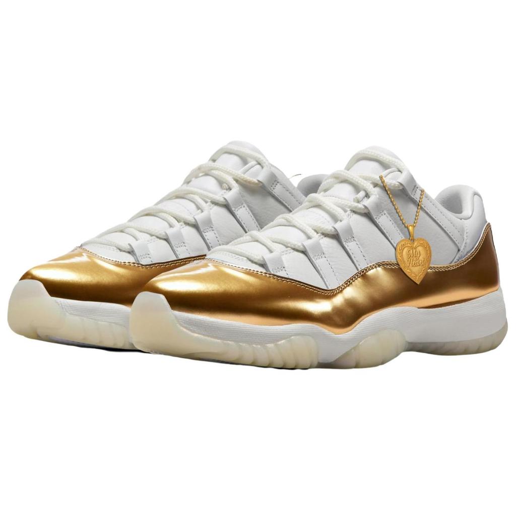 Jordan Air Jordan 11 Low Top Basketball Shoes Unisex White Gold AH7860-102
