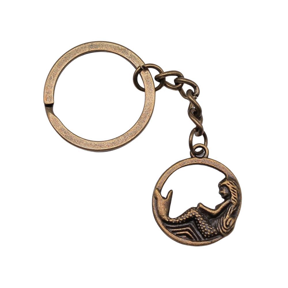 Skeleton Mermaid Charm Keychain Gothic Halloween Key Ring 28mm Ring