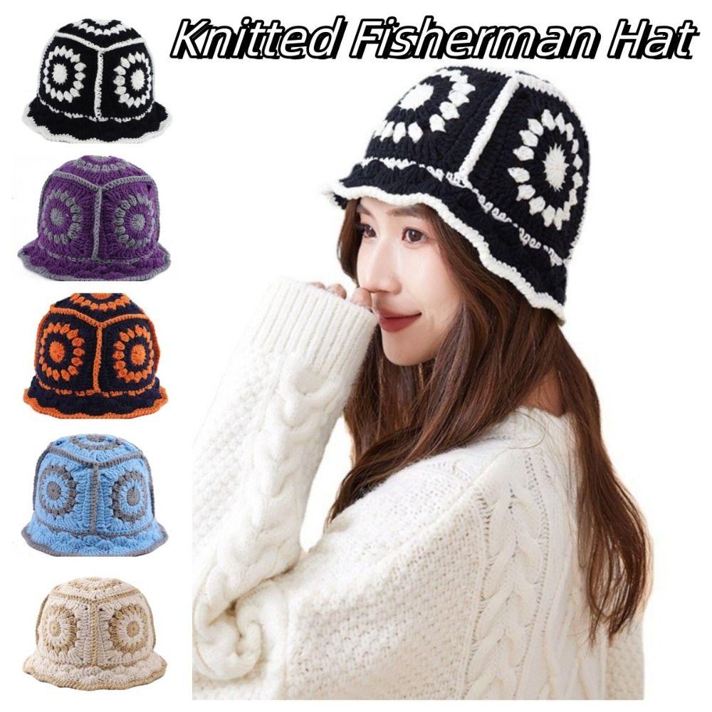 Fleece thread Flower Sun Hat Korean Style Bucket Hat Unique Knitted Fisherman Hat  Student
