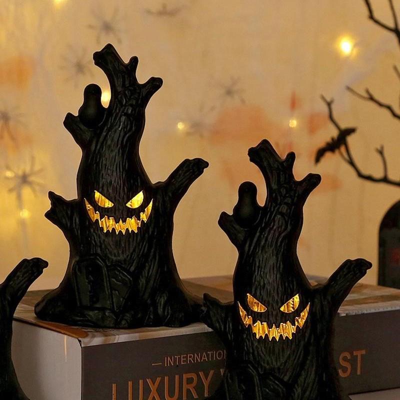 Spooky Halloween Ghost Tree Light: Pumpkin Lantern & Ghost Face Decoration