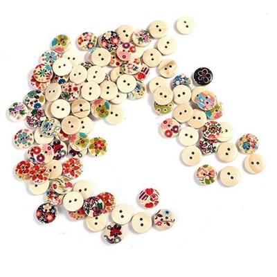 100Pcs Mixed Round Wood Wooden 2 Holes Button for Craft DIY Sewing Scrapbooking
