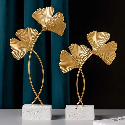 Nordic Iron Art Golden Ginkgo Leaf Plant Turtle Leaf Ornament Home Decor Figurines Wine Cabinet Desktop Decoration New