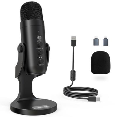 ZealSound USB Microphone, Condenser Microphone, ASMR Microphone, Tabletop Microphone, Phone Microphone, Unidirectional, with Echo Function, for