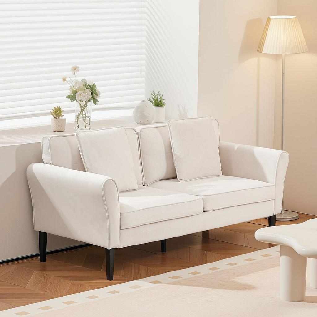 Loveseat Sofa, 176 Cm Small Sofa Couch for Living Room, Velvet Fabric 2-Seats Couch with Sinuous Spring, Soft Cushions and Sturdy Frame, Comfy