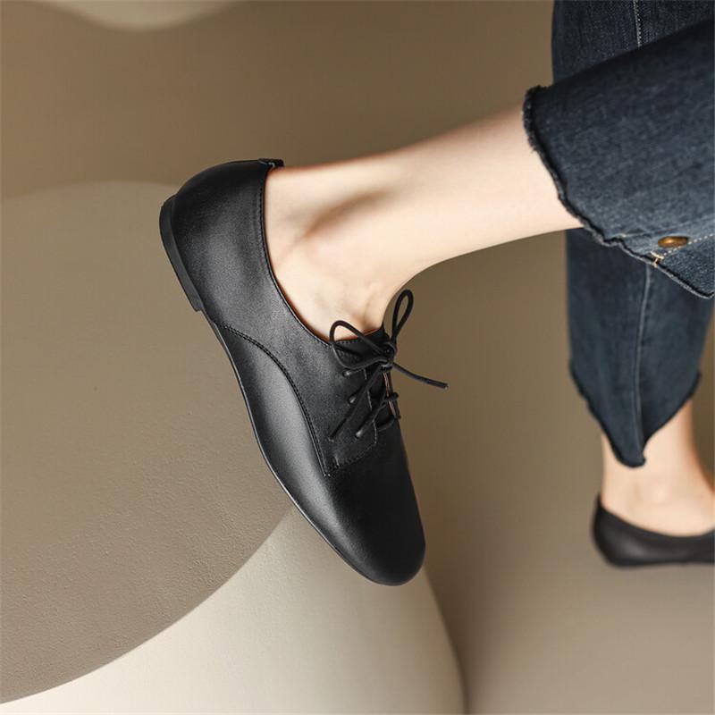 Fashion 2025 Spring New Cow Leather Women Shoes Fashion Lace-Up Oxford Shoes Round Toe Soft Low Heel Shoes Woman Zapatos De Mujer Pumps