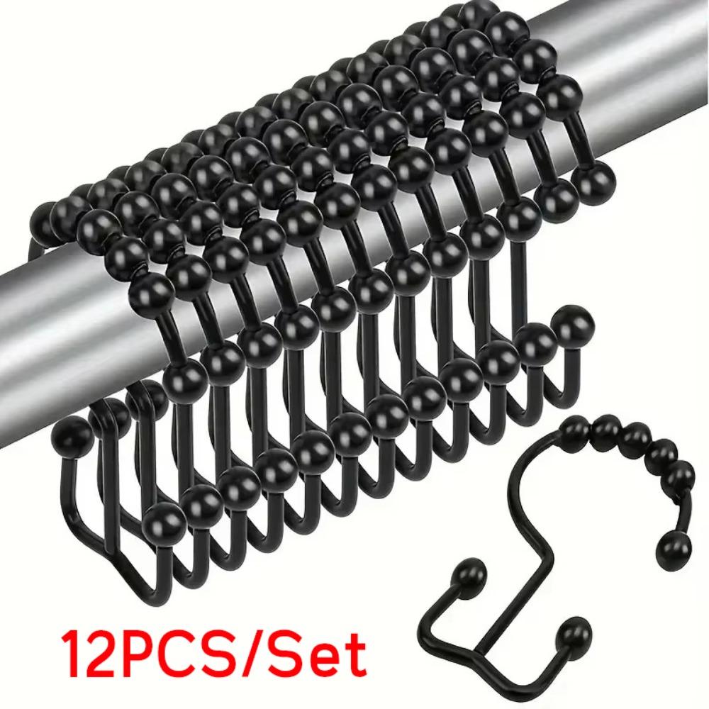 

12PCS/Set Stainless Steel Double Hook Rustproof Curtain Hooks Double Glide Rings Hooks Home чёрный