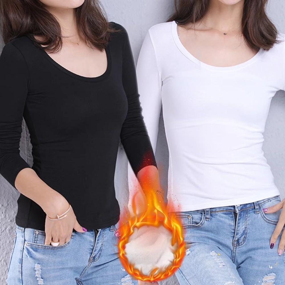 V-Ausschnitt Damen Thermounterwäsche Einfarbiges V-Ausschnitt Oberteil Thermopullover Damen