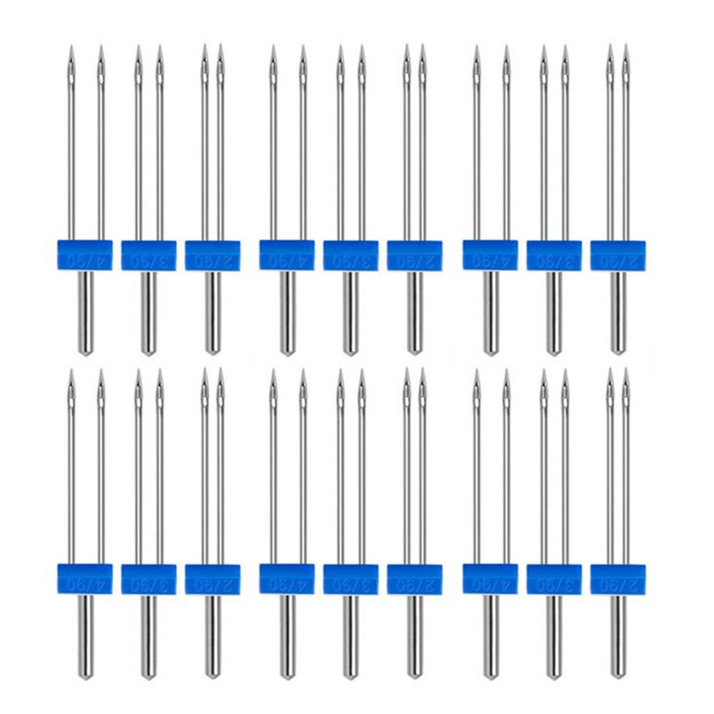 18pcs Stainless Steel Sewing Machine Twin Needles Three Sizes Simple Double Needle Set Plastic Box Double Needles