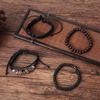 Eco-friendly Retro 4-Piece Wood & Leather Bead Bracelet Set