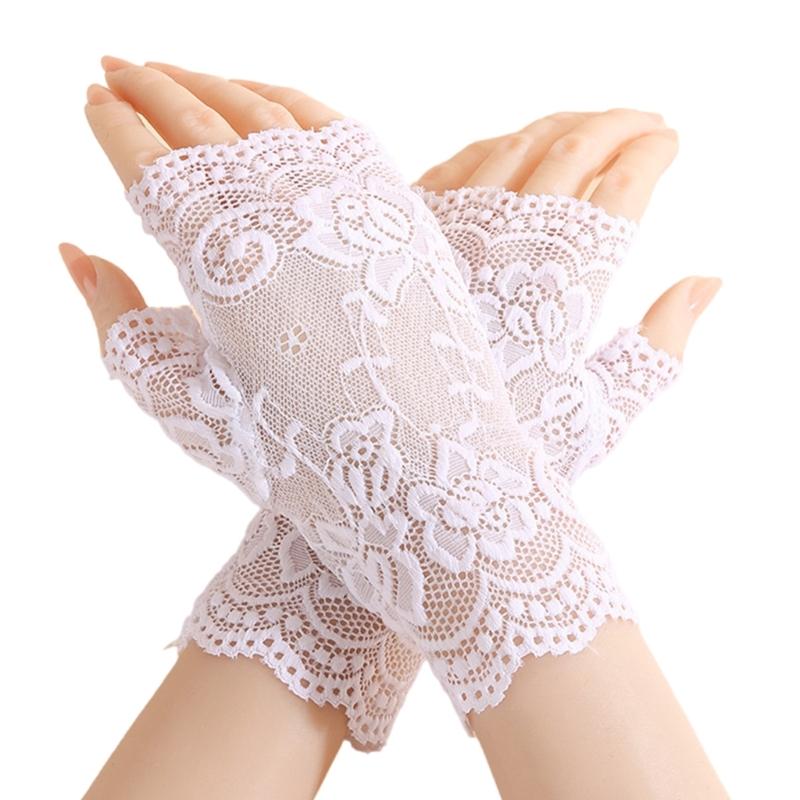 Bridal Gloves With Delicate Lace Design Half Finger Coverage Perfect For Church Outdoor Ceremonies
