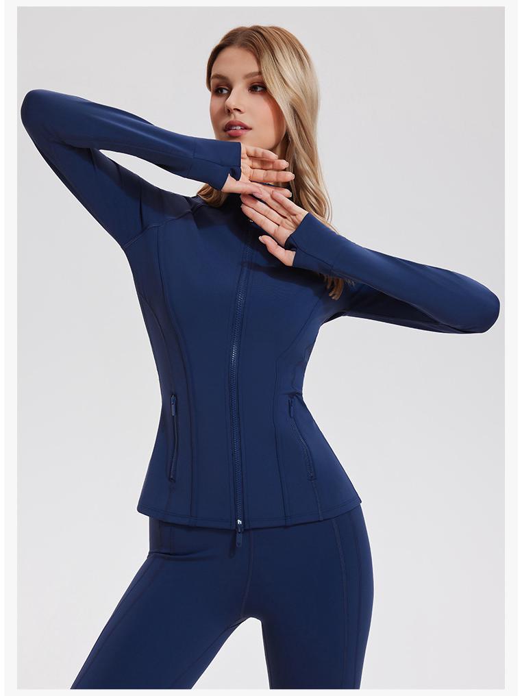 High Elasticity Women's Slim Fit Stand Collar Sports Jacket - Double Zipper Yoga & Running Wear