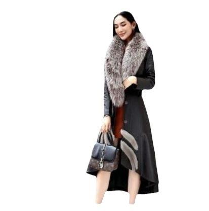 2026 Haining leather jacket women's medium and long trench coat imitation mink fox imitation fur coat women's cotton leather jacket