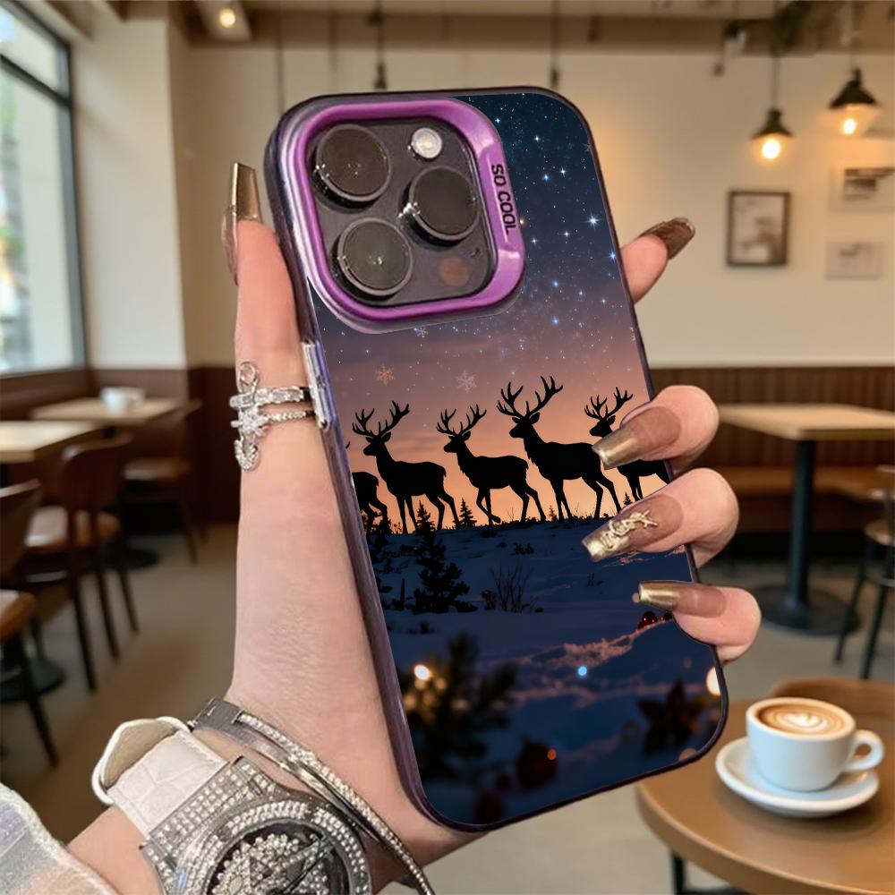 Christmas Reindeer Under Sky Hard Phone Case for Iphone 16 15 14 13 12 11 Pro Max Mini Shockproof Anti-Scratch Protective Cover