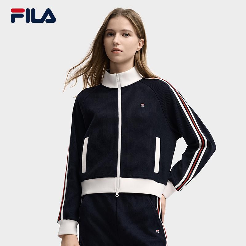 FILA Heritage Fashion Versatile Comfortable Color-Block Loose Knit Jacket Women jackets Legendary-Blue F11W548505FNV
