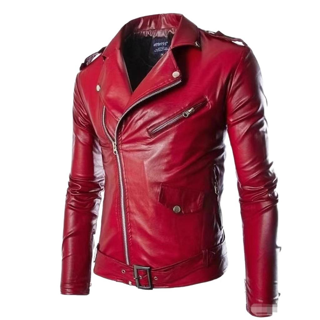 Spring Autumn Men's Leather Jacket Lapel Lace Up Leather Coat High Quality Fashion Casual Motorcycle Jackets Men