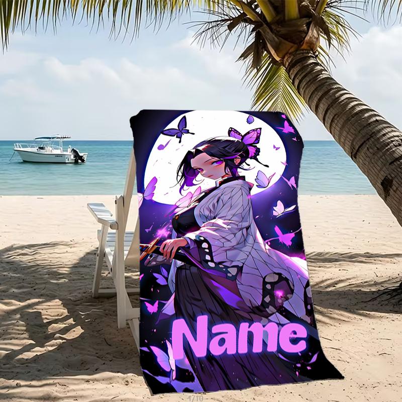 Customizable Personalized Beach Towels Demon Slayer Shinobu Kocho Themed designs.Suitable for the Beach, Yoga, Sports;ideal As Beach Accessories