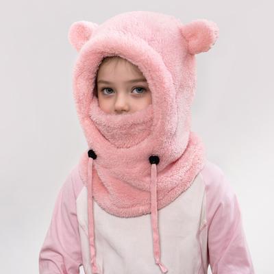 Bērnu cepure ar regulējamu sejas aizsegu Pilna seguma slēpošanas cepure Karikatūras lāča auss dizains Auksta laika sejas aizsargs šalle cepure