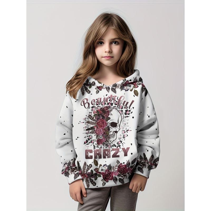 Felpe Splendido Teschio Stampa 3D Ragazze Felpa Pullover Vestibilità Comoda Festa di Halloween Manica Lunga Vestiti per Bambini Top per Bambina