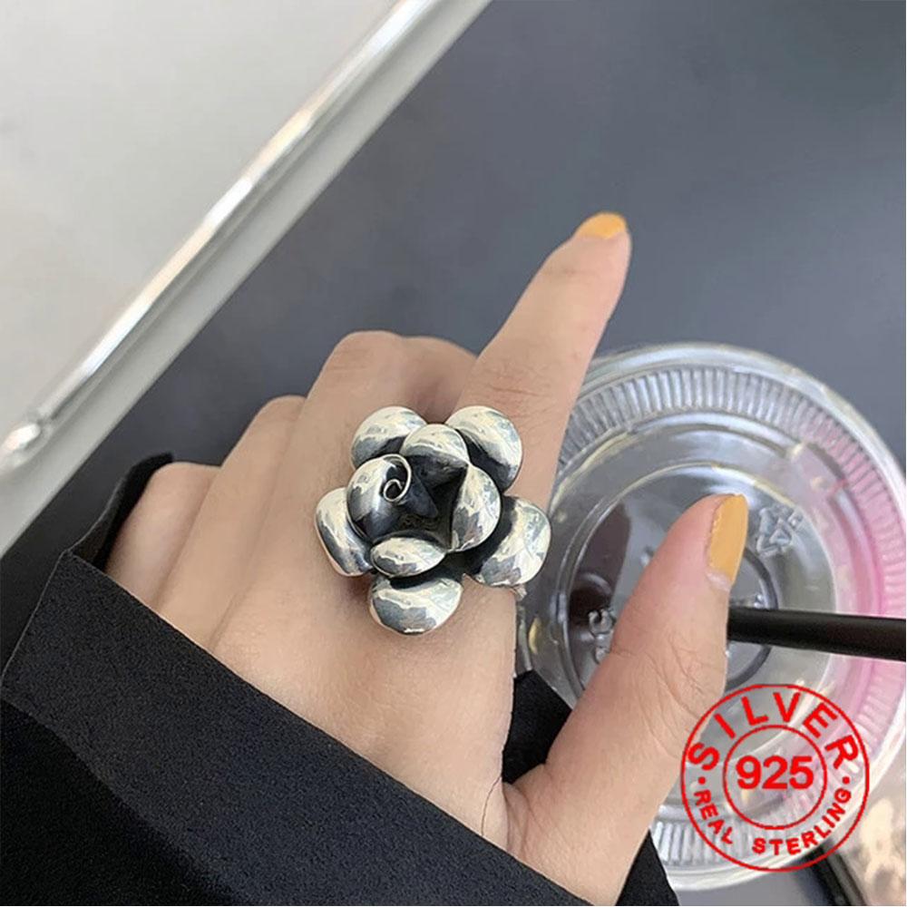 

BF CLUB Silver Color Engagement Rings New Fashion Creative Exaggeration Flower Vintage Punk Party Jewelry Gifts for Women