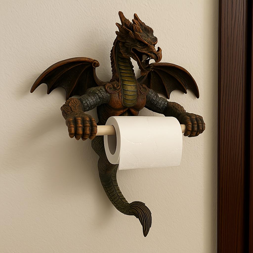 Wall-Mounted Dragon Towel Holder Gothic Fantasy Resin Sculpture for Bathroom or Kitchen Decor